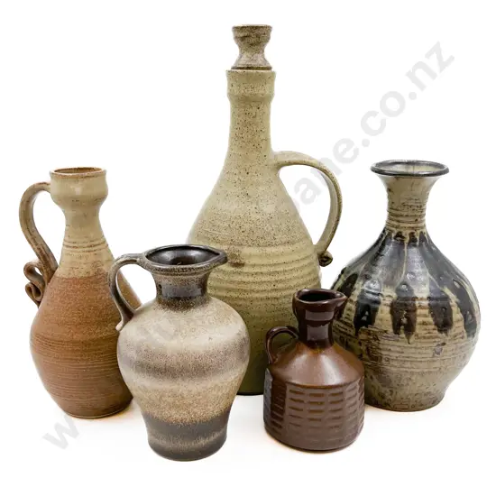 Five Assorted NZ Pottery Vases With Jugs and Flagons