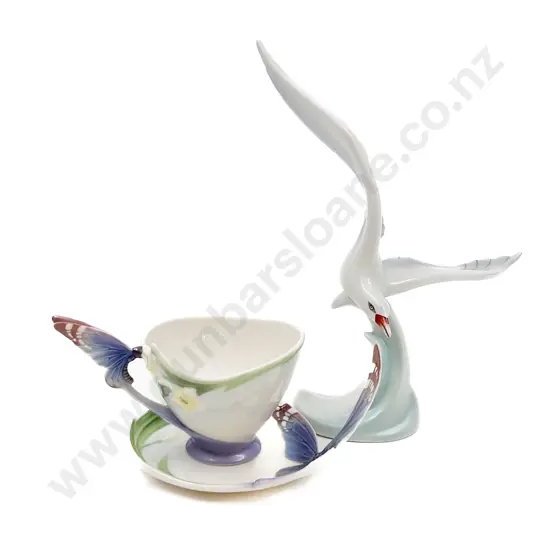 Ceramic Seagull Ornament Together With Cup and Saucer