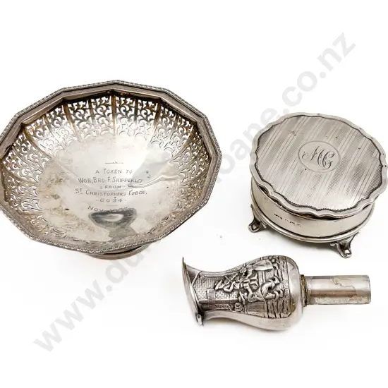 S/S Footed Dish Together With Small Lidded Jewellery Box and Other Silver Item