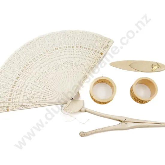 Quantity of Assorted Bone and Ivory Including Fan and Napkin Rings Etc