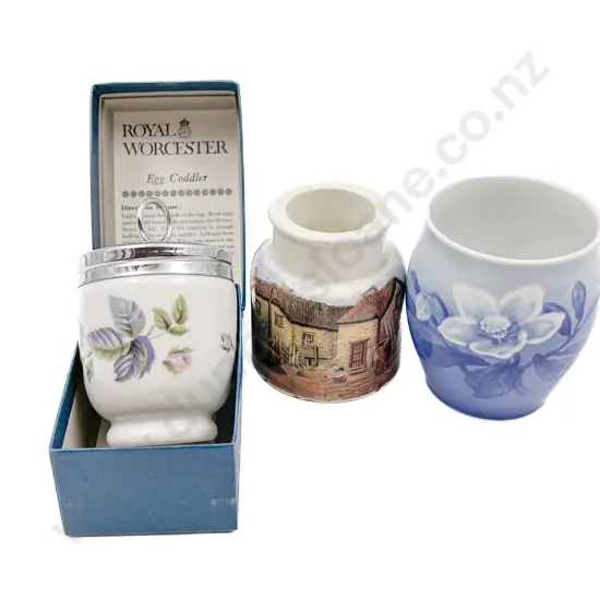 B&G Vase Together with Royal Worcester Egg Coddler with Ceramic Ink Pot