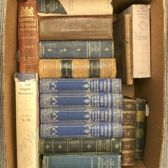 Box of Assorted Books Including Volumes 1-4 of International University Course Text Matter