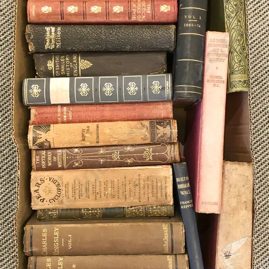 Box of Assorted Vintage Books Including Pears Cyclopedia and Toilers of The Sea