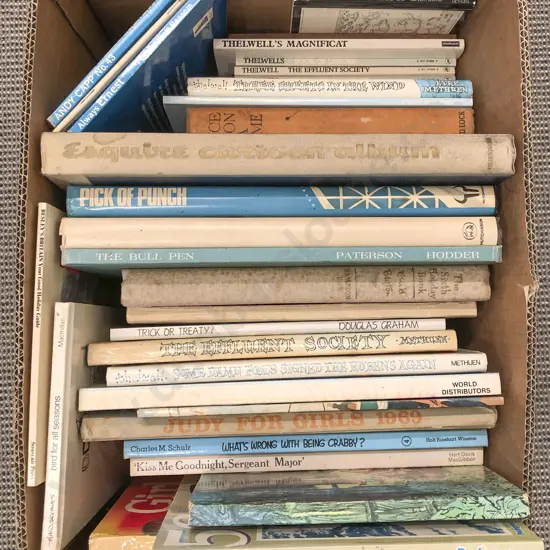 Box of Assorted Books Including Esquire Cartoon Album