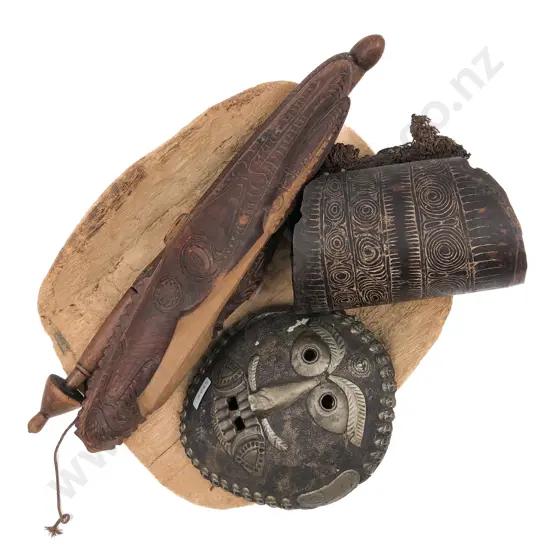 Five Assorted Tribal Items Including Masks Etc