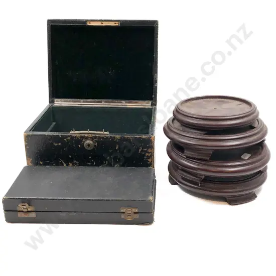 Two Vintage Boxes Together with Four Vase Stands
