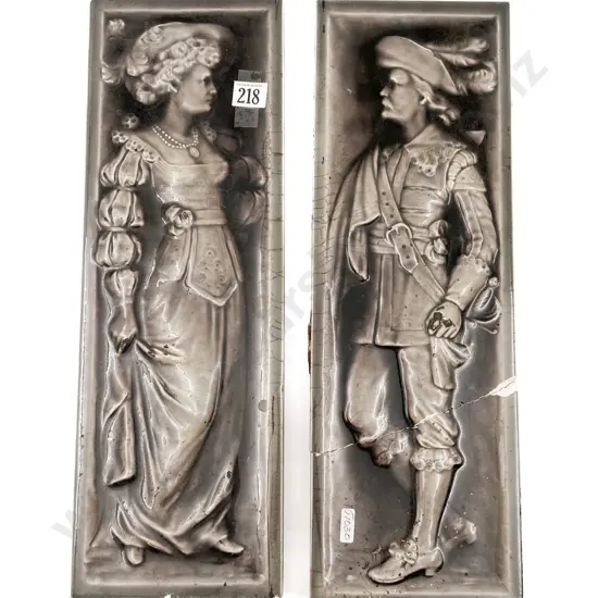 Pair Victorian Relief Tiles one broken