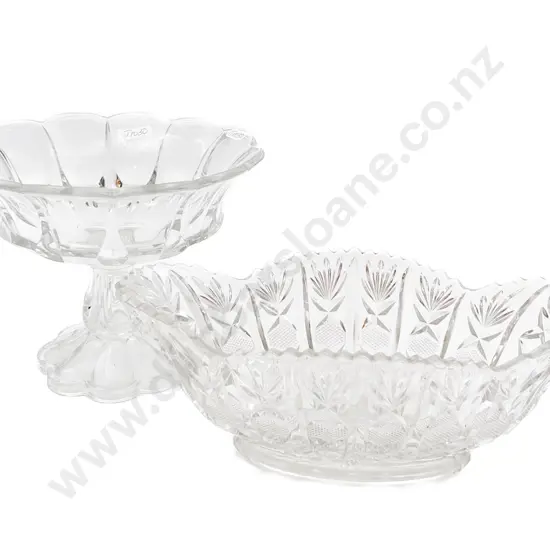Cut Glass Comport Together With Crystal Bowl