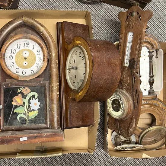 Two Boxes of Assorted Including Barometer Parts and Mantle Clock etc