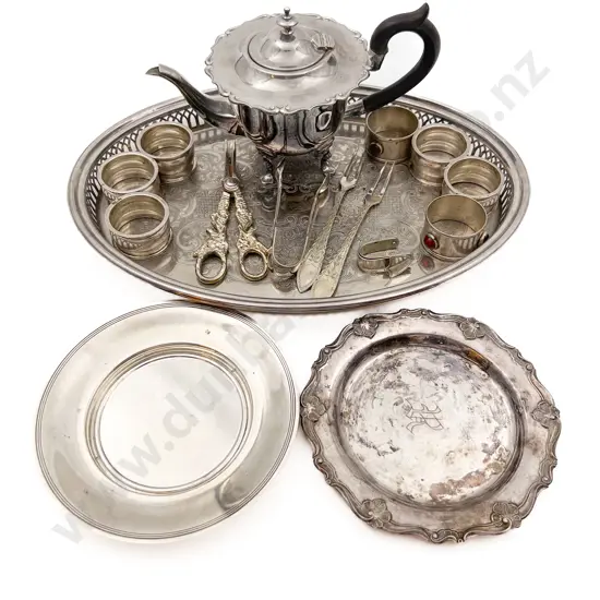 Qty of Assorted Silver Plate on Oval Gallery Tray