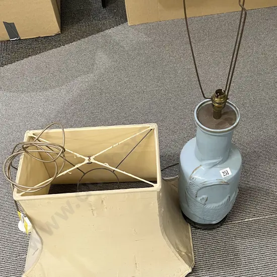 Blue Glazed Relief Molded Vase Form Lamp (Damage to Wooden Base)