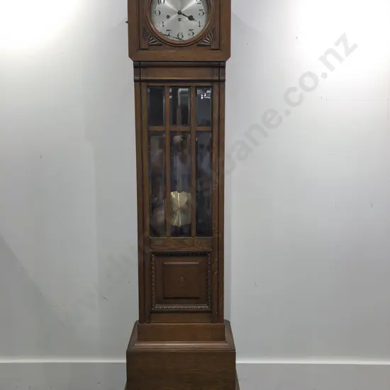 NZ Made Oak Cased Grandmother Clock