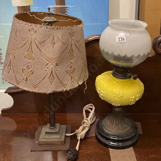 Kerosene Lamp with Glass Lamp Shade Together with Other Vintage Lamp