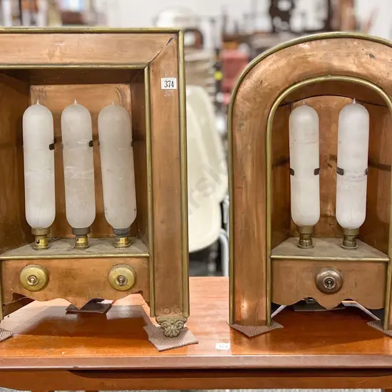 Pair of Vintage Copper Heaters with Frosted Glass Valves