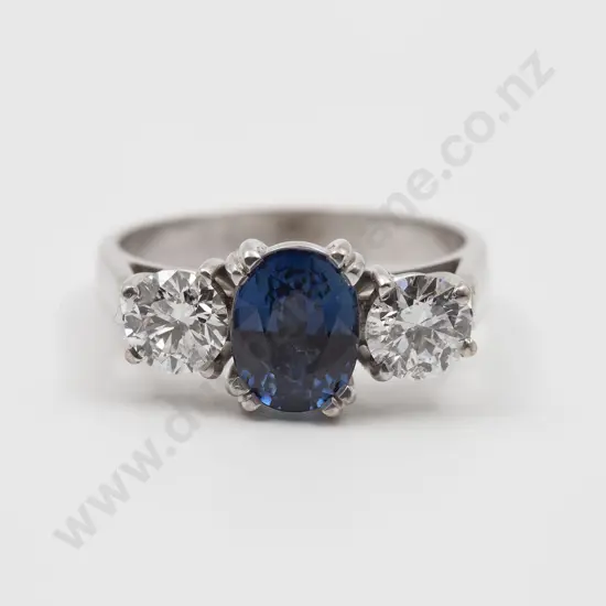 18ct White Gold Three Stone Sapphire and Diamond Bridge Ring