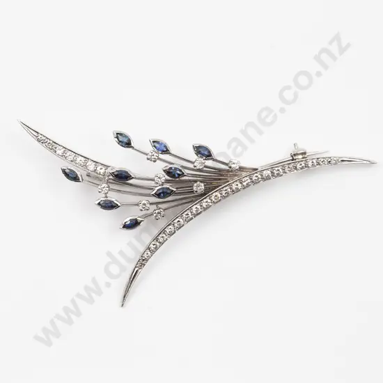Mid C20th 18ct White Gold Diamond and Sapphire Spray Brooch