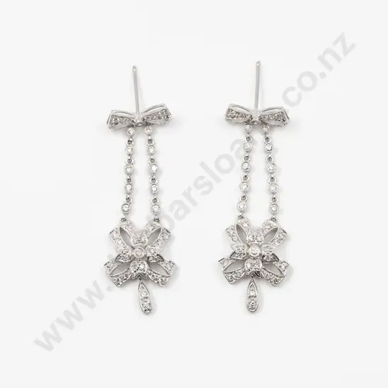 Pair 18ct White Gold Fancy Diamond Pendant Earrings