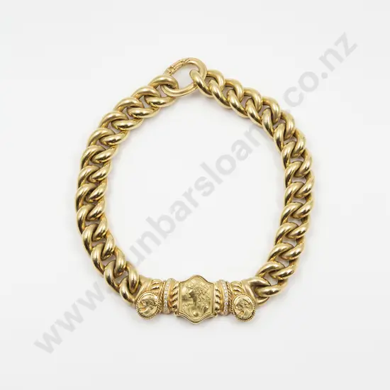 18ct Modern Hollow Curb Link Panel Diamond Neck Chain