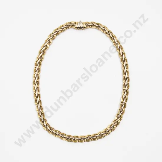 18ct Yellow & White Gold Fancy Curb Plait Necklace