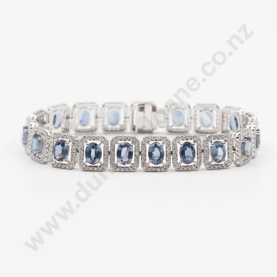All Platinum Blue Ceylon Sapphire and Diamond Art Deco Style Bracelet