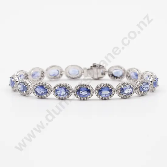14ct White Gold Ceylon Sapphire and Diamond Tennis Type Bracelet