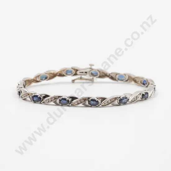 14ct White Gold 52stone Sapphire & Diamond Hinged Link Bracelet