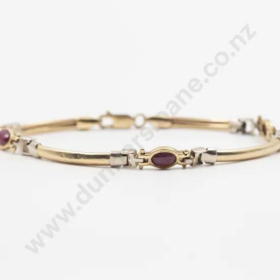 18ct White and Yellow Gold Three Stone Ruby Bracelet