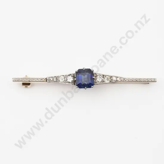 18ct & Platinum Seven Sapphire & Diamond Bar Brooch