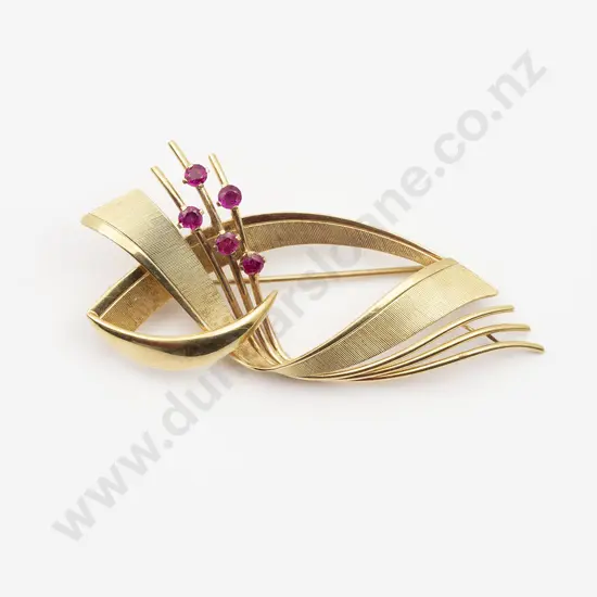 14ct Five Stone Ruby Spray Brooch