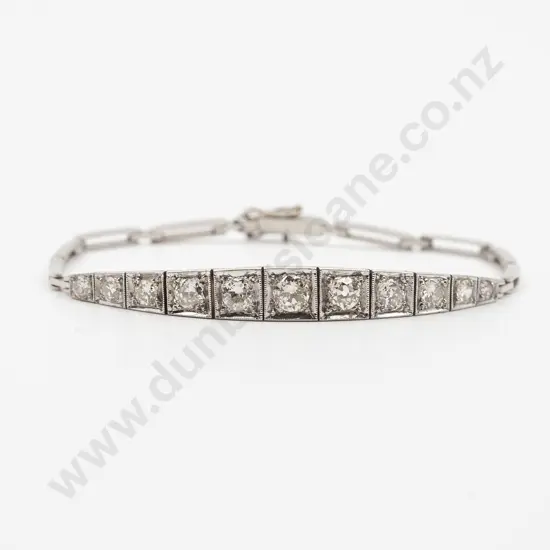 Art Deco All Platinum Eleven Stone Diamond Bracelet
