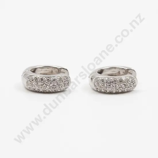 Pair 18ct White Gold and Diamond Modern 'Huggie' Hoop Earrings