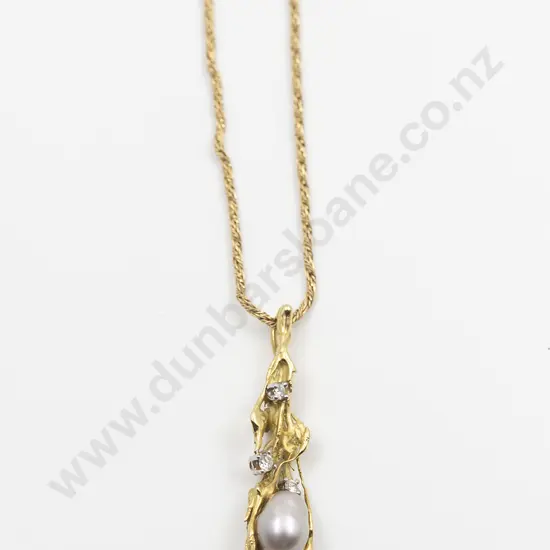 18ct Single Baroque South Sea Grey Pearl and Diamond Pendant
