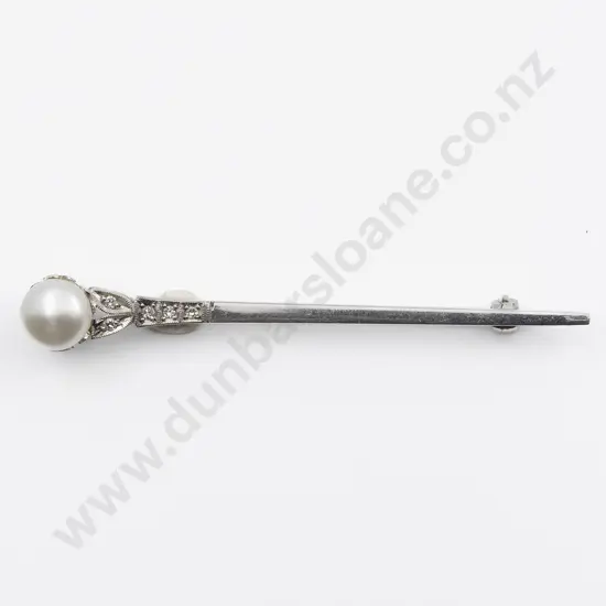 Art Deco 18ct Pearl and Diamond Bar Brooch