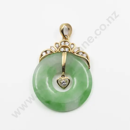 18ct Apple Green Jade and Diamond Pendant