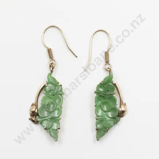 Pair 9ct Fine Apple Green Jade Pendant Earrings
