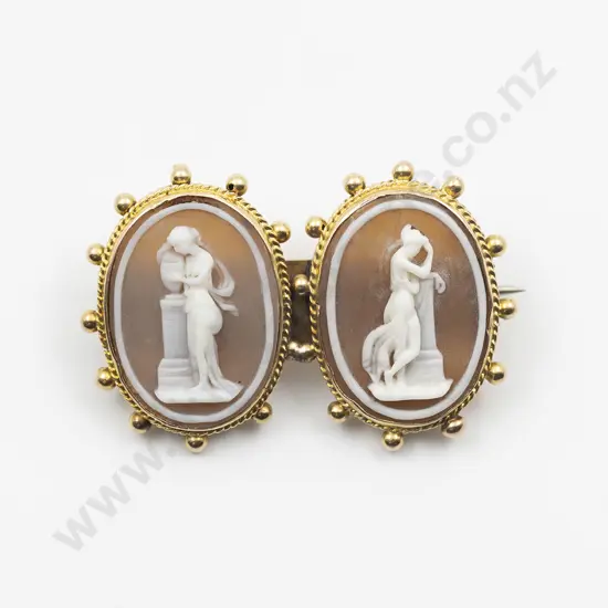 Victorian 15ct Double Cameo Bar Brooch