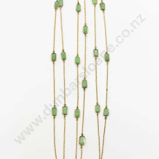 Edwardian 9ct and Apple Green Jade Muff Chain