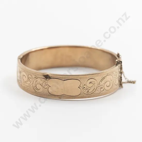 9ct Half Engraved Hinged Snap Bangle