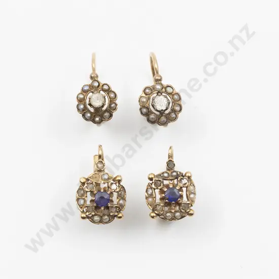 Two Pair Vintage French 14ct and Gem Cluster Earrings