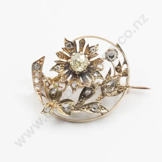 Edwardian 9ct 17stone Diamond Floret Brooch