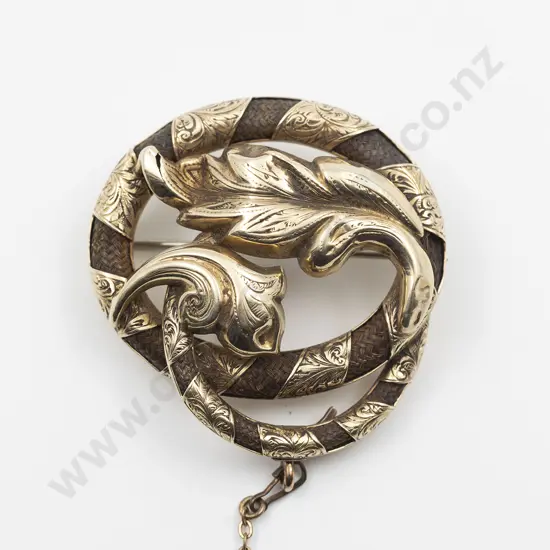 Victorian 9ct and Hair Plait Scroll Brooch