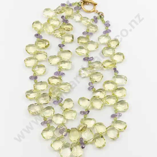 Double Strand Citrine Amethyst and Peridot Necklace