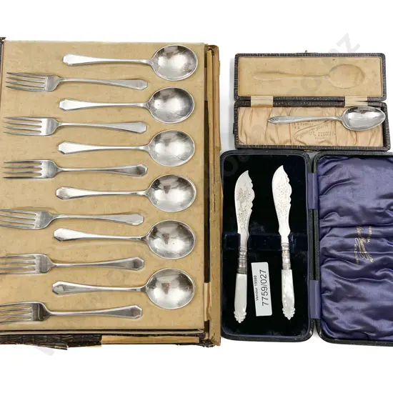 S/P Dessert Set With Christening Spoon and MOP Butter Knives