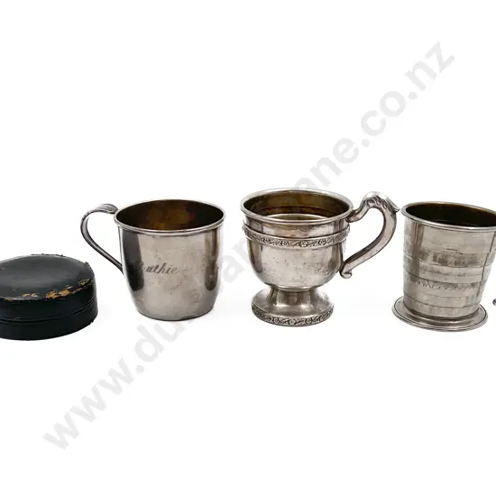 Cased Vintage German S/P Travel Mug and Two Other Mugs