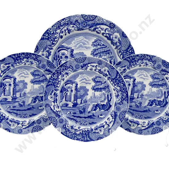 Three Blue & White Copeland Spode Plates Together With Larger Example