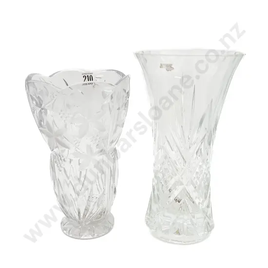 Crystal Trumpet Vase Together With Large Pressed Glass Vase