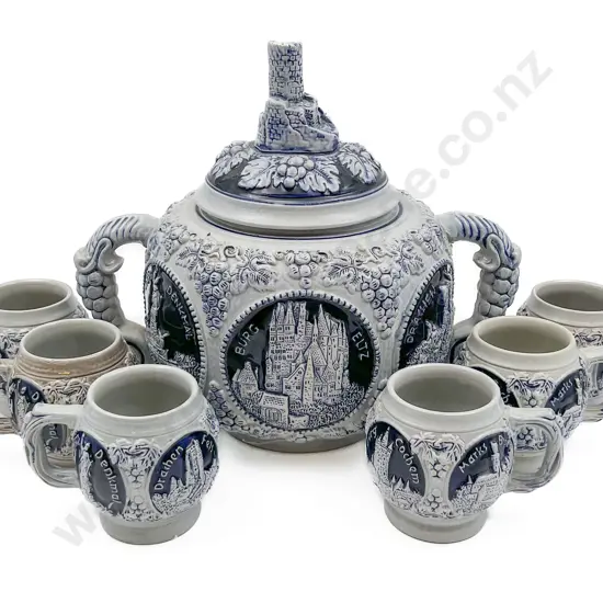 Ceramic Rumtopf Barrel with Six Mugs