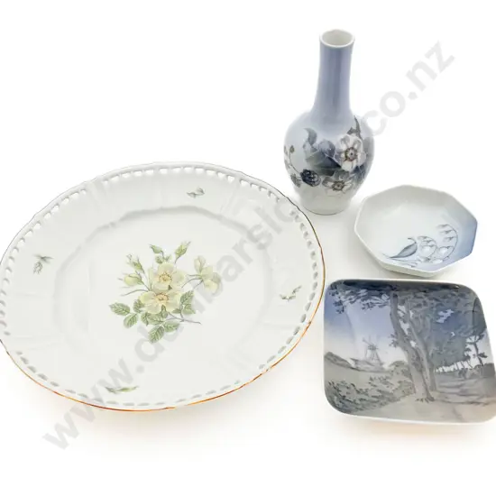 Royal Copenhagen Vase and Dish Together With B&G Dish and Plate