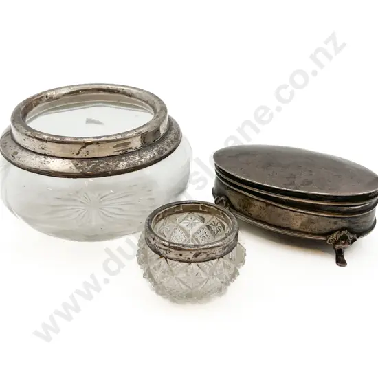 S/S Trinket Box Together With Two S/S Rimmed Vanity Pots
