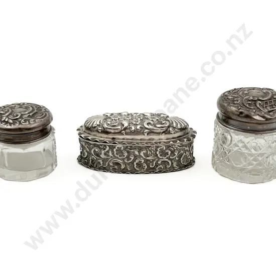 S/S Trinket Box Together With Two S/S Topped Vanity Pots